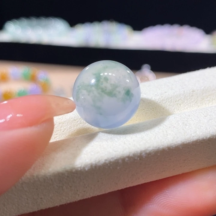 翡翠未镶嵌吊坠(不含链)翡翠高冰飘绿花大圆珠