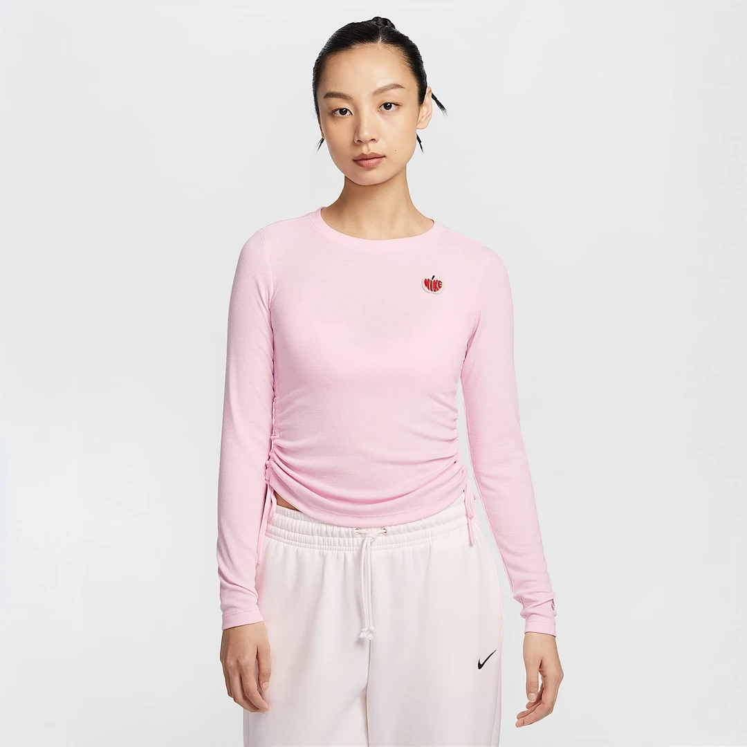 NIKE/耐克情人节女子罗纹长袖抽绳短款休闲运动圆领上衣HV8728663