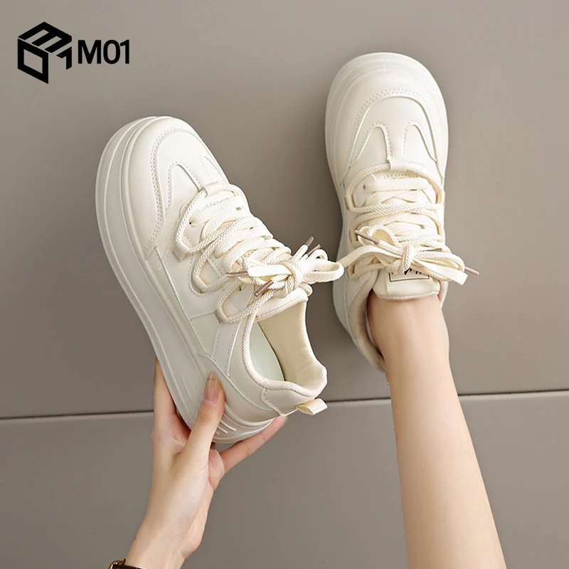 M01厚底板鞋女2025新款秋季配裙子韩版学生小白鞋休闲百搭运动鞋