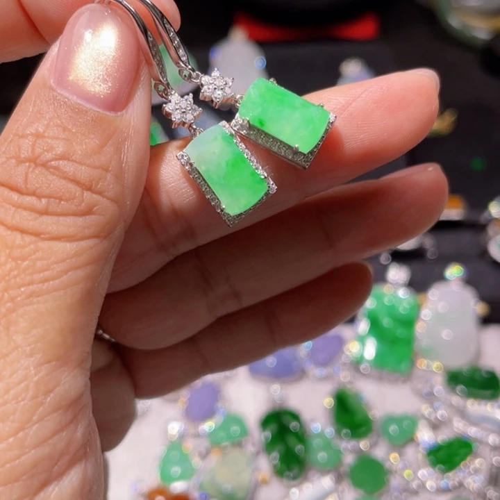 翡翠银S925镶嵌耳饰精品
