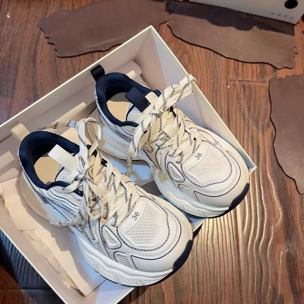 赵露思同款小怪兽老爹鞋女2025春夏季新款网面透气百搭厚底休闲鞋