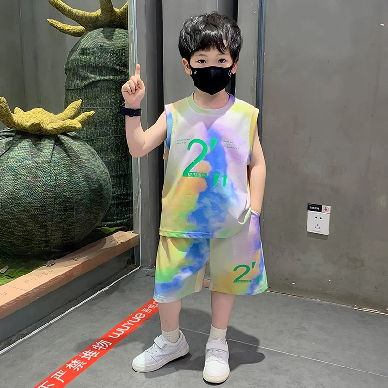 男童夏季无袖背心套装2025新款男孩宝帅气时髦儿童运动薄款衣服潮