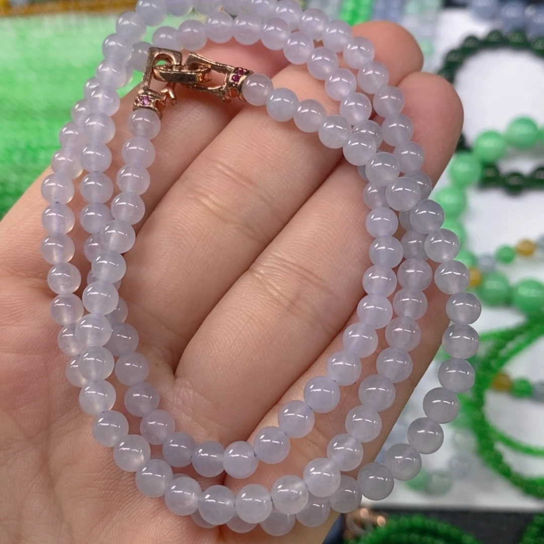 翡翠未镶嵌颈饰缅甸天然翡翠冰种紫项链5.2