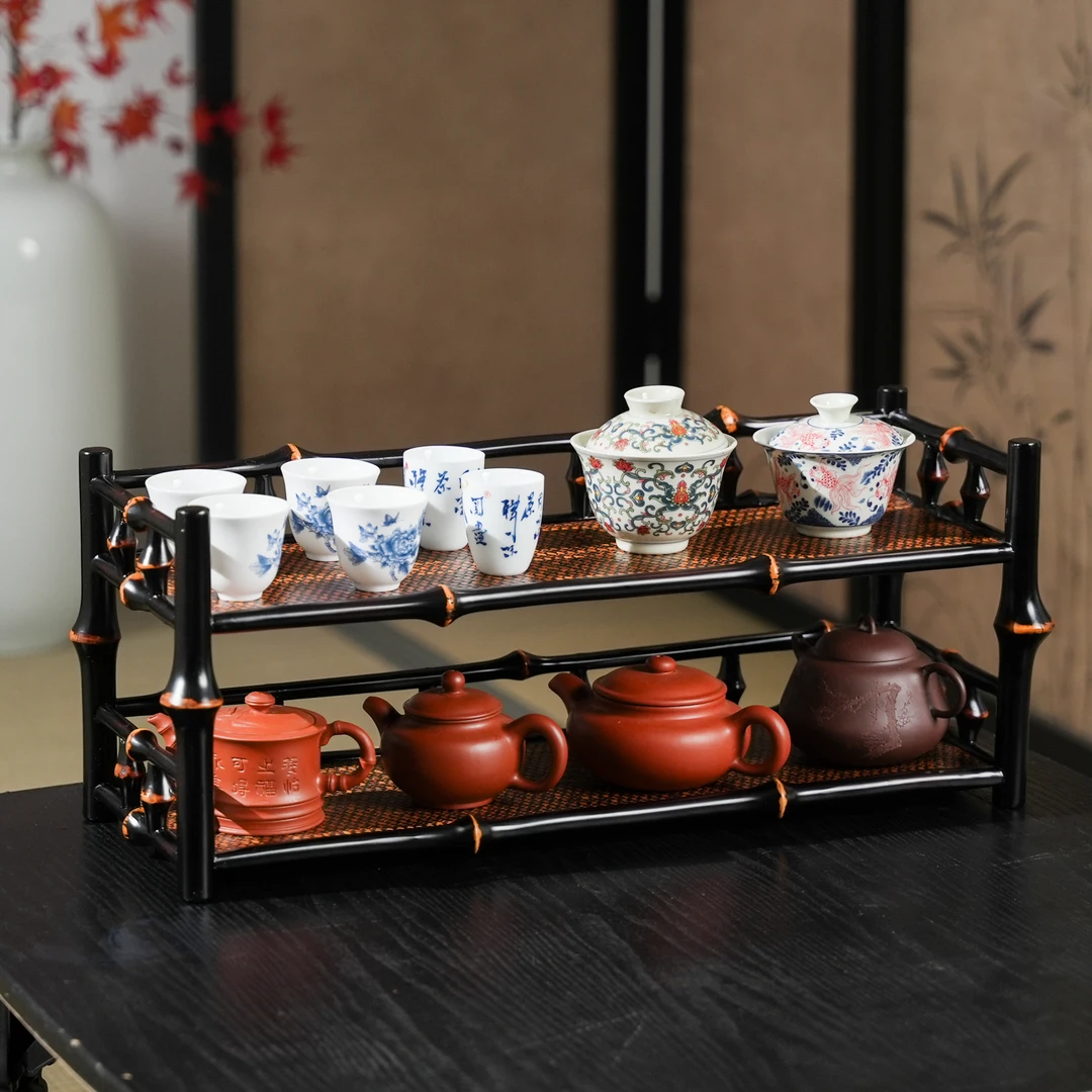 【大可】筇竹50双层茶架茶具博古架收纳架杯架家用壶架