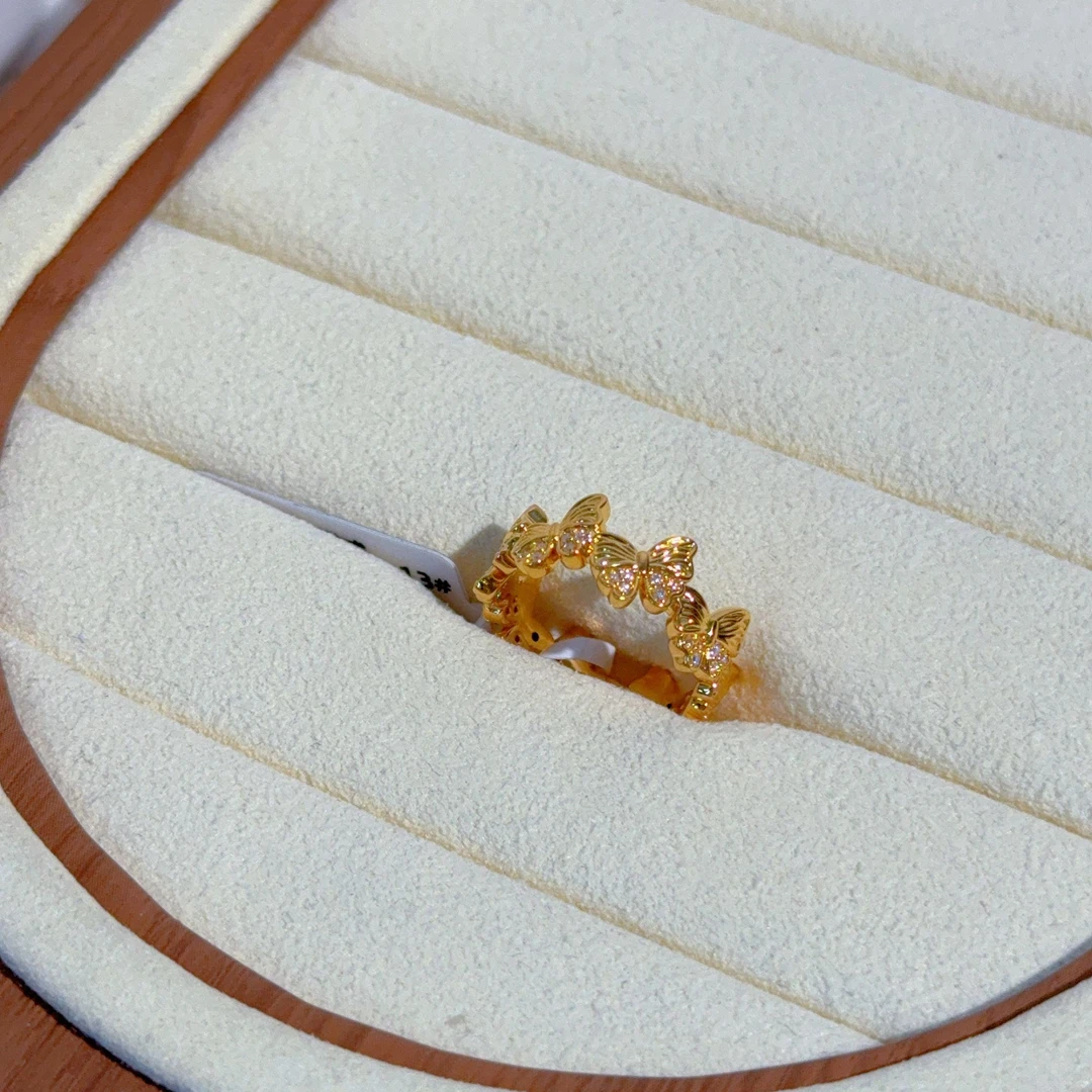 足金999 5D点钻戒指蝴蝶戒指精美时尚