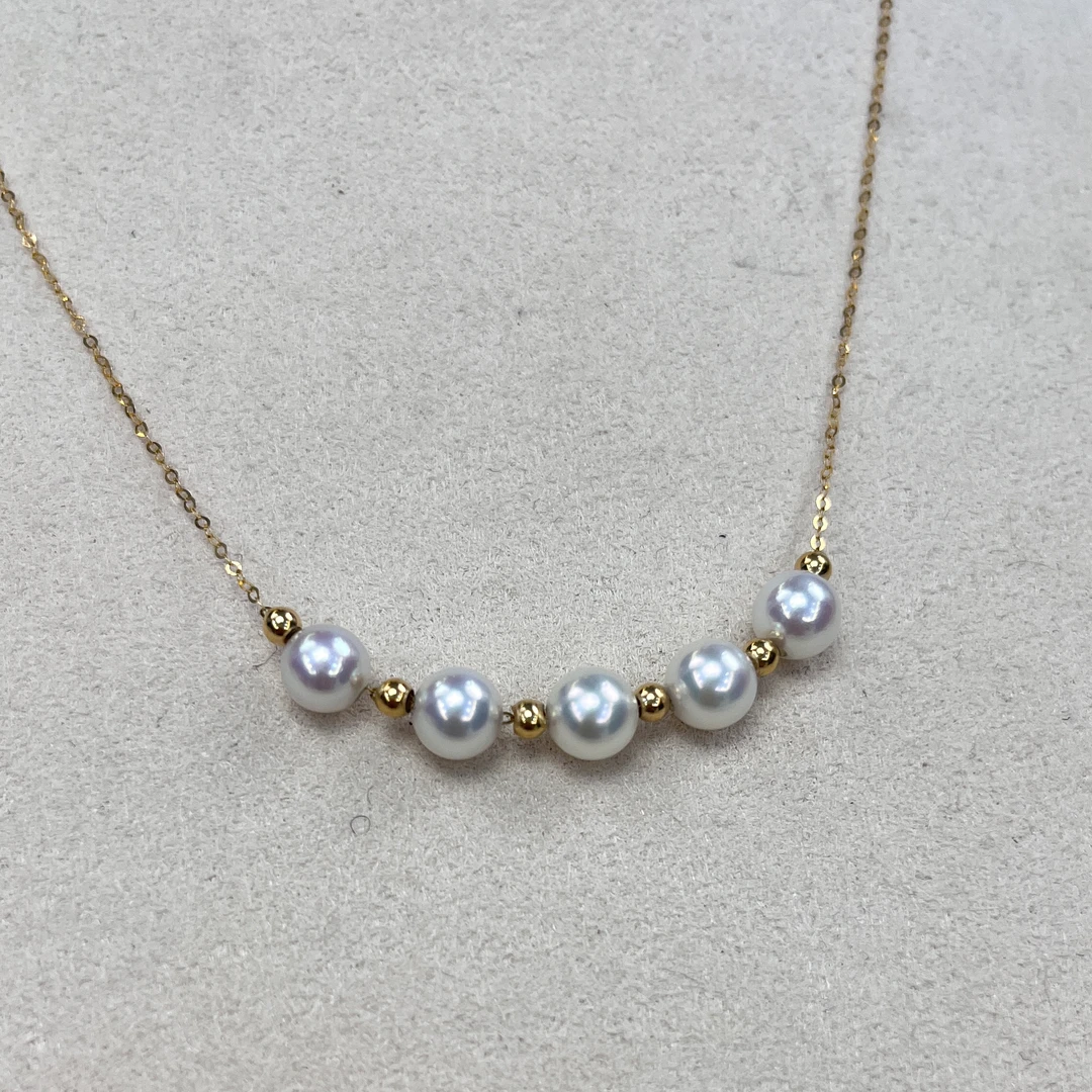 MTJ014 海水akoya珍珠微笑项链6-8mm 通体18K金 气质时尚百搭