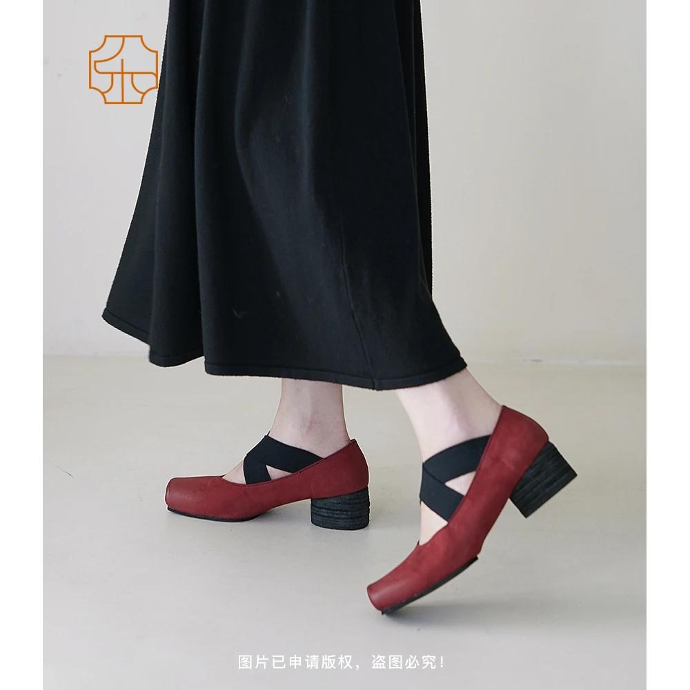 【VE.UNIQUE】方头真皮芭蕾舞鞋粗跟单鞋6565-111A