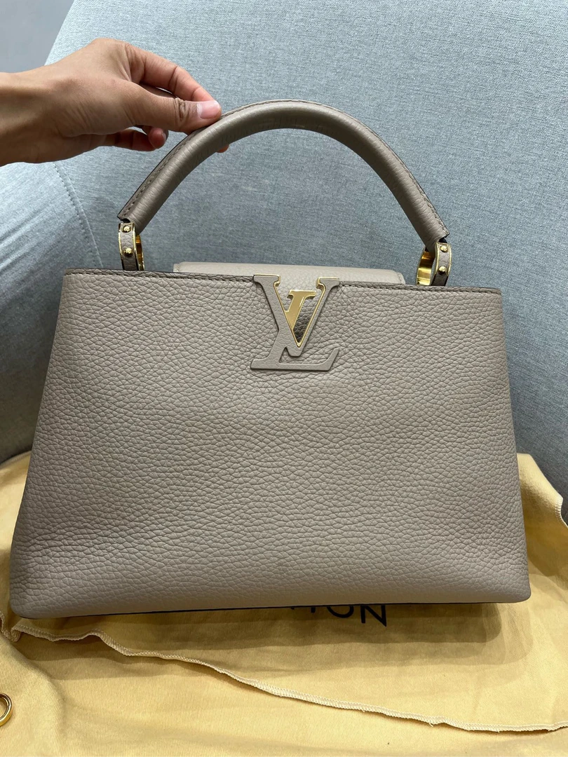 95新 LouisVuitton/路易威登 lv经典款大象灰capucines中号