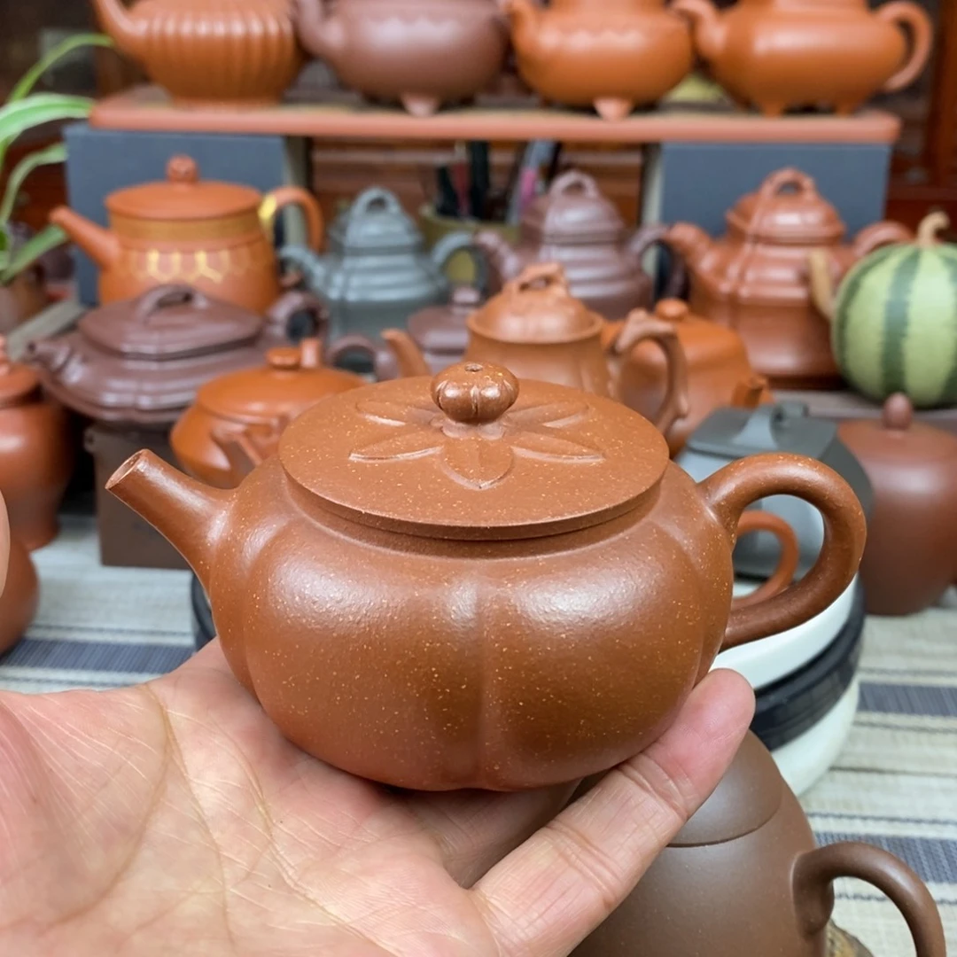 紫砂茶壶南瓜180CC原矿宝山红降坡泥