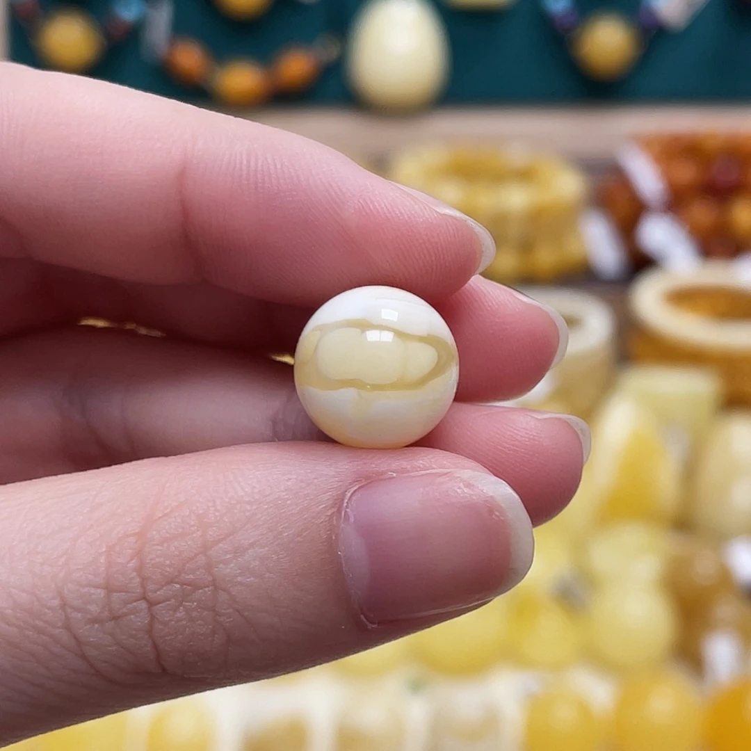 蜜蜡未镶嵌珠宝奇石12.5mm金瓷白妖花圆珠