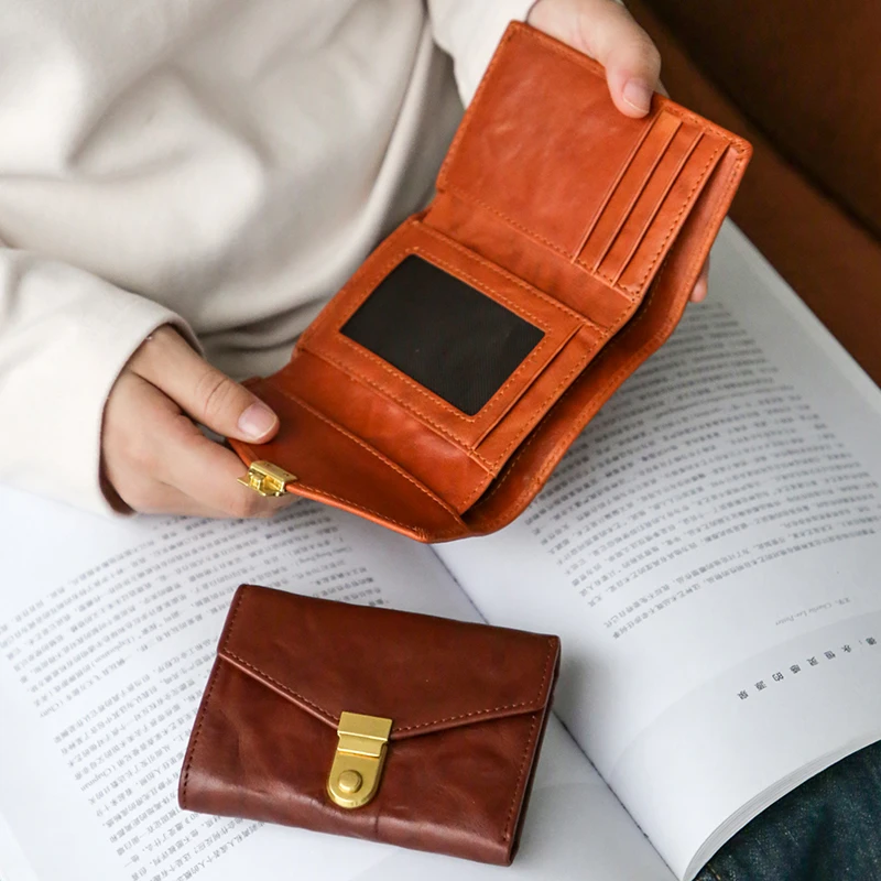 真皮头层牛皮短款女士钱包复古小众驾驶证银行卡零钱便携两折包夹