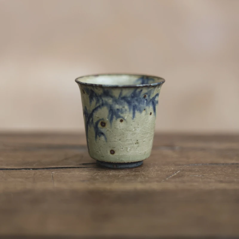 斋居 聆雨微瑕青花直筒杯(随机)