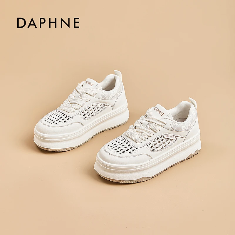 Daphne/达芙妮2025夏季新款休闲透气百搭休闲鞋小白鞋厚底运动鞋