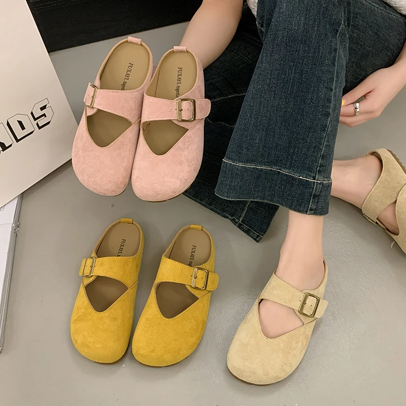 晚晚风浅口包头半拖2025年新款浅口平底勃肯鞋欧若风拖鞋博肯半托