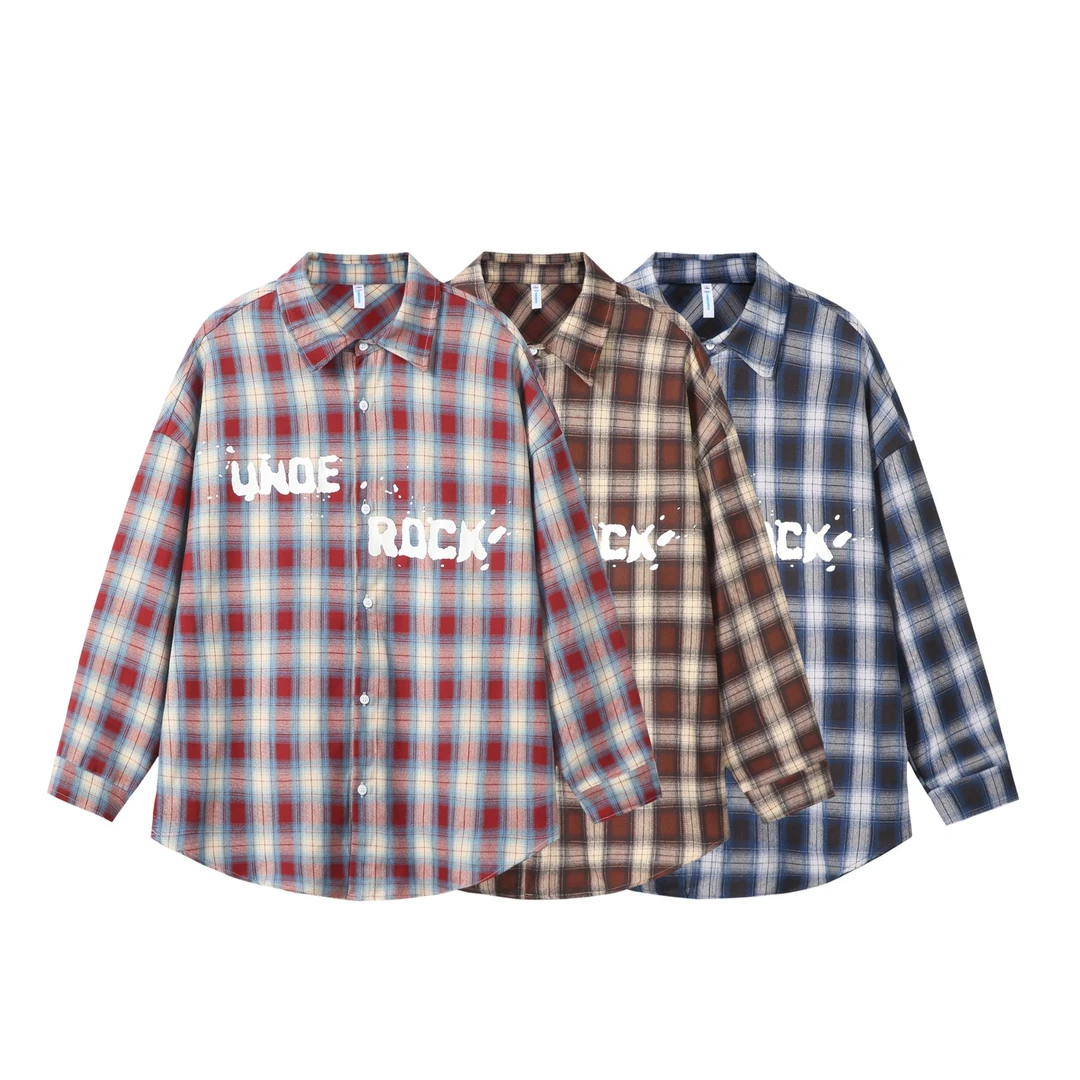 BINFU2025春季新款字母男女同款长袖格子衬衫