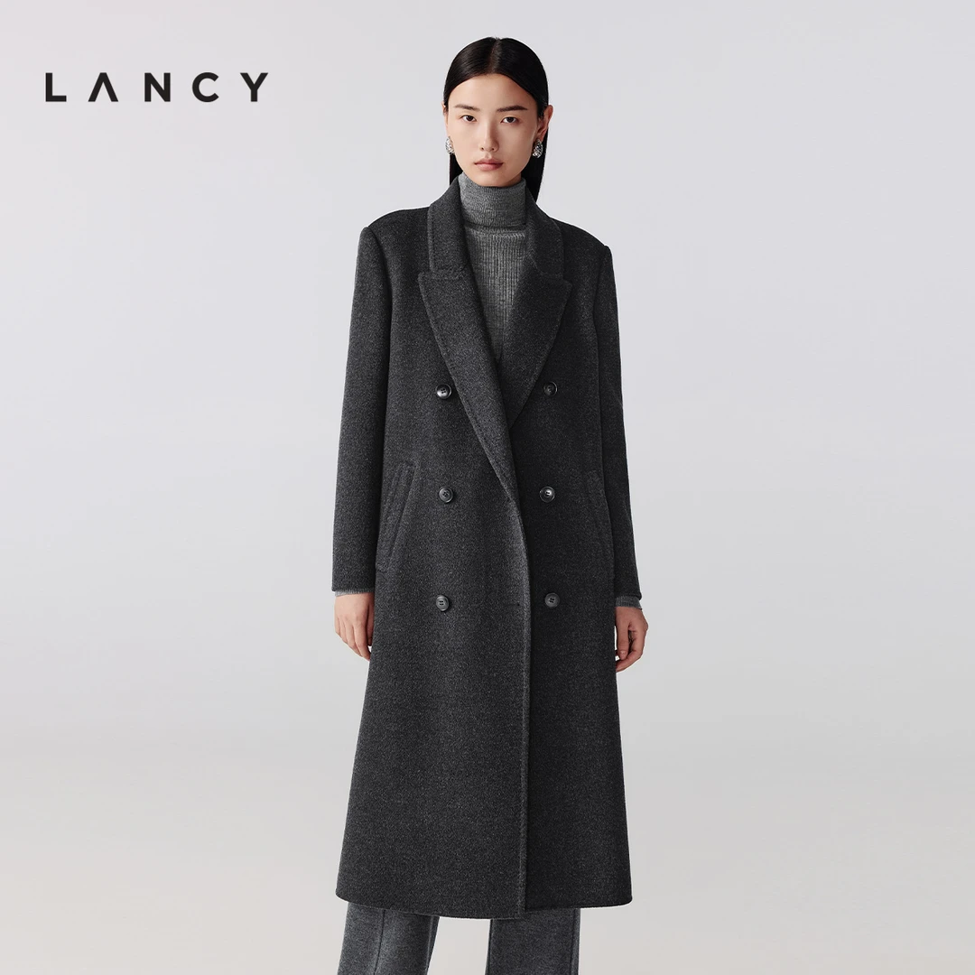 【羊毛羊绒】LANCY/朗姿2025冬新款双面呢西装领长大衣百搭外套女
