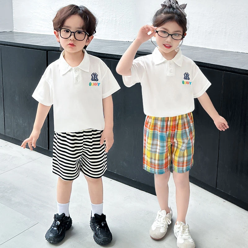 2025夏季儿童刺绣POLO衫套装男童女童短袖短裤透气休闲两件套