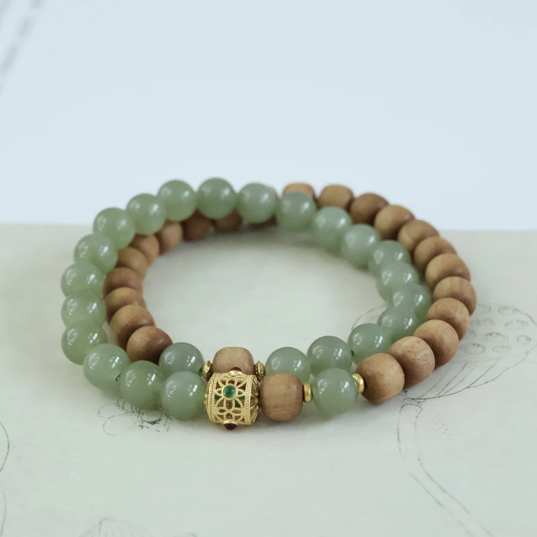 8mm圆珠双圈款和田玉老山檀双圈手串