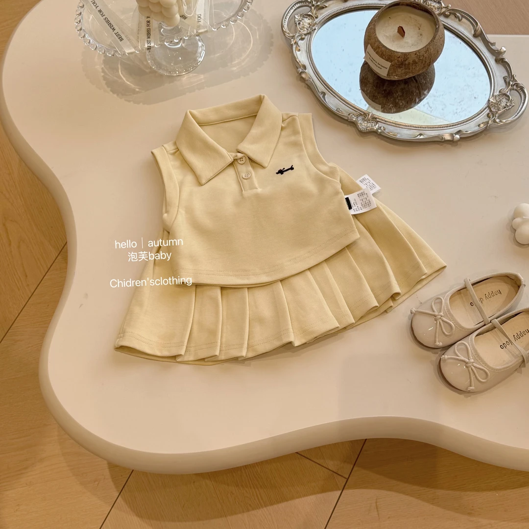 【泡芙baby】女童polo领学院风套装女宝宝背心上衣百褶裙运动两件套