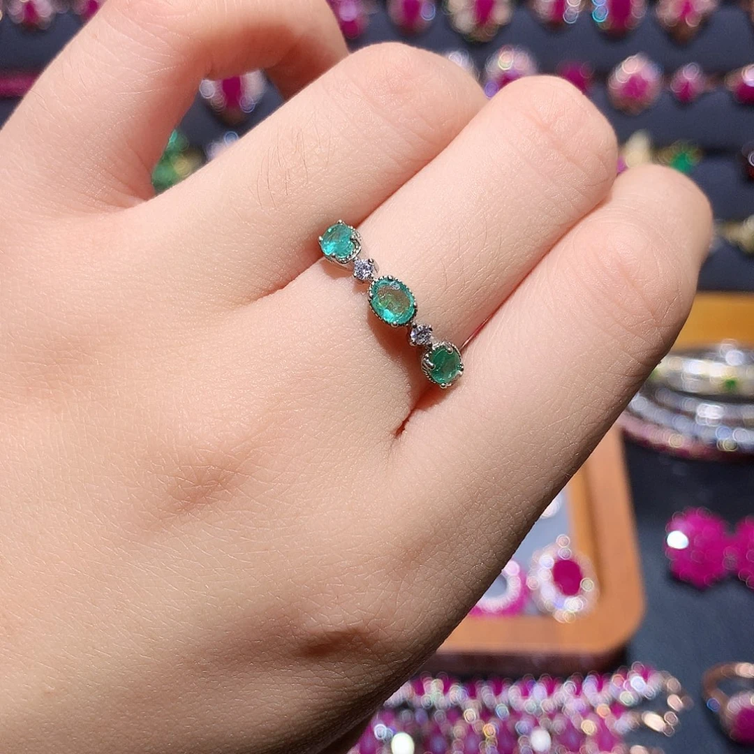 戒指祖母绿银S925镶嵌