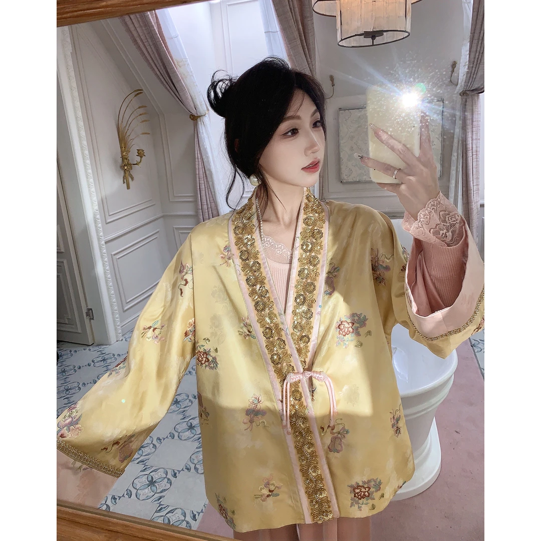 果果家 新中式2025汉服对襟古风上衣女装复古设计师重工刺绣外套