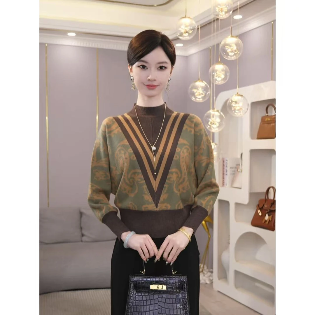 唐熹秋冬新款【LT24-Q700JR】含绵羊毛套头宽松百搭针织提花毛衣