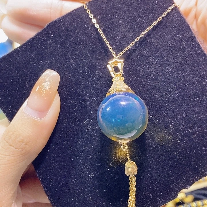 蓝珀未镶嵌珠宝奇石墨西哥蓝珀吊坠20