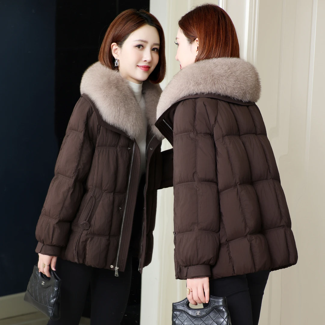 羽绒服女中长款2025冬季新款海宁皮草狐狸毛领宽松显瘦鹅绒服外套