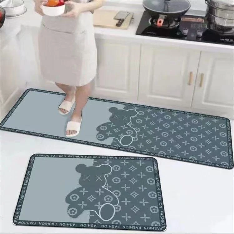 025暴力熊灰蓝【45*80+45*160】硅藻泥厨房浴室吸水防滑地垫好打理