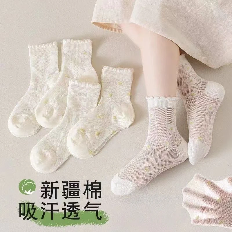 春夏季女童女孩白色中筒可爱袜子儿童薄款无骨花边袜洛丽塔公主袜