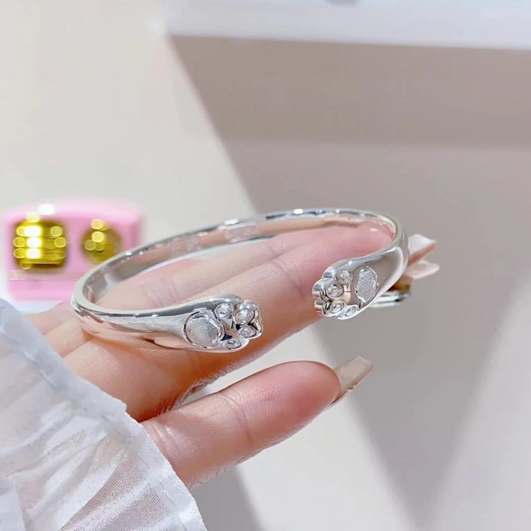 足银手镯 【1号】足银999.9猫爪纳福开口手镯百搭不挑人