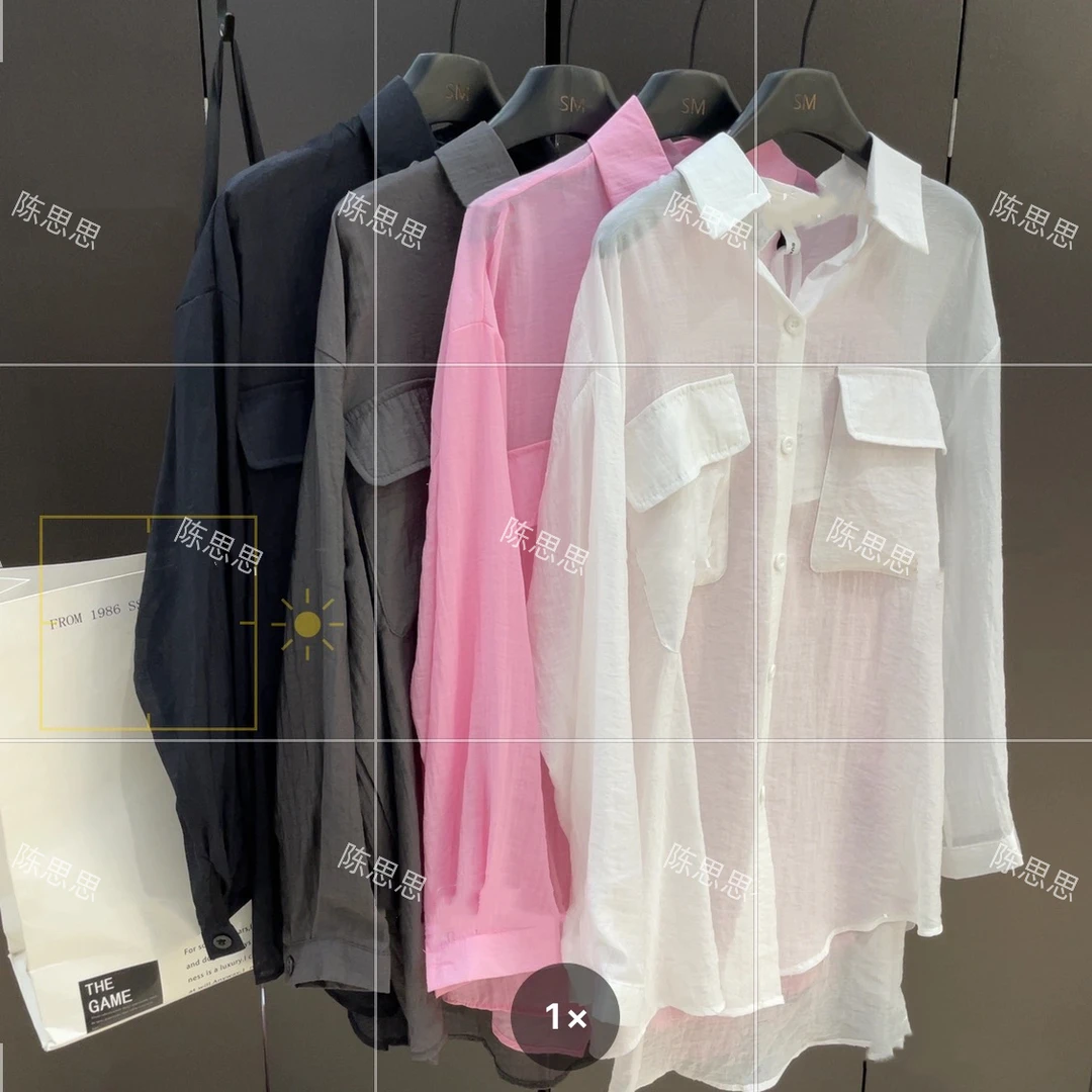 032042108110122陈思思【双口袋简约防晒】衬衫白色上衣小众衬衣