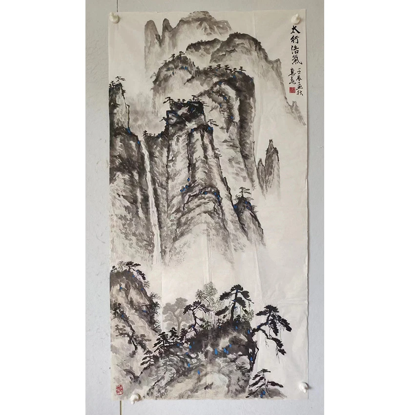 3569  纯手绘老字画《太行浩气》中堂  尺寸 137×68