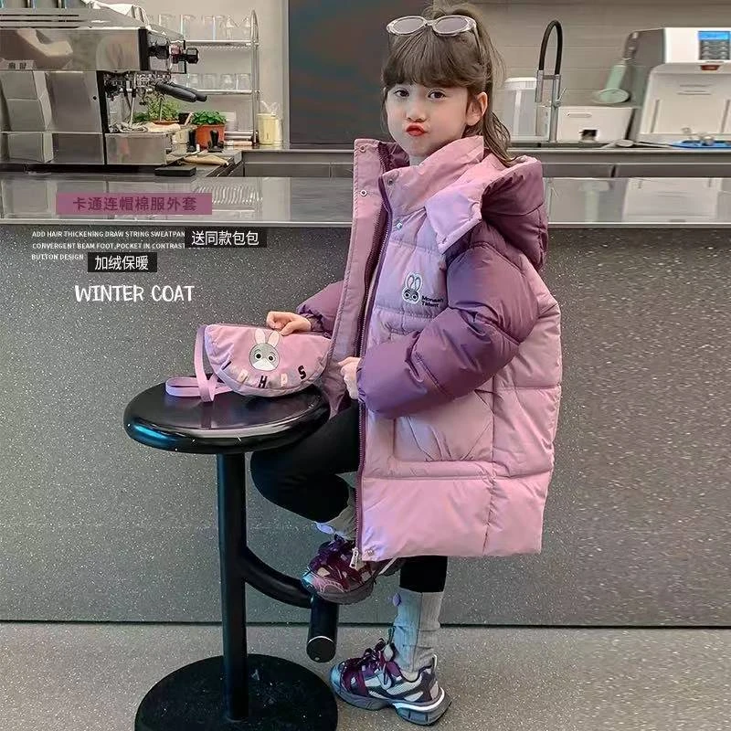 佳佳兔子加绒加厚连帽棉服女中小童冬季新款