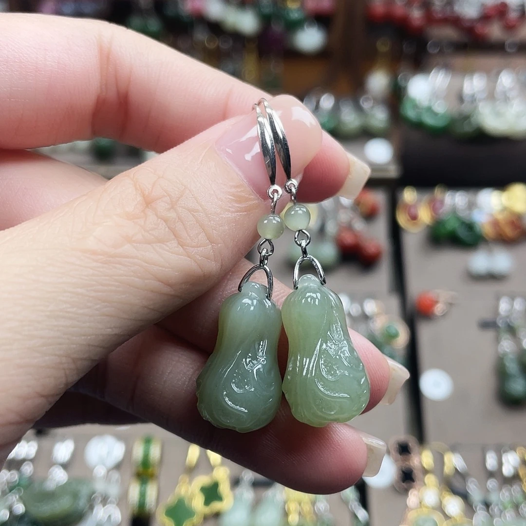 和田玉银S925镶嵌耳饰