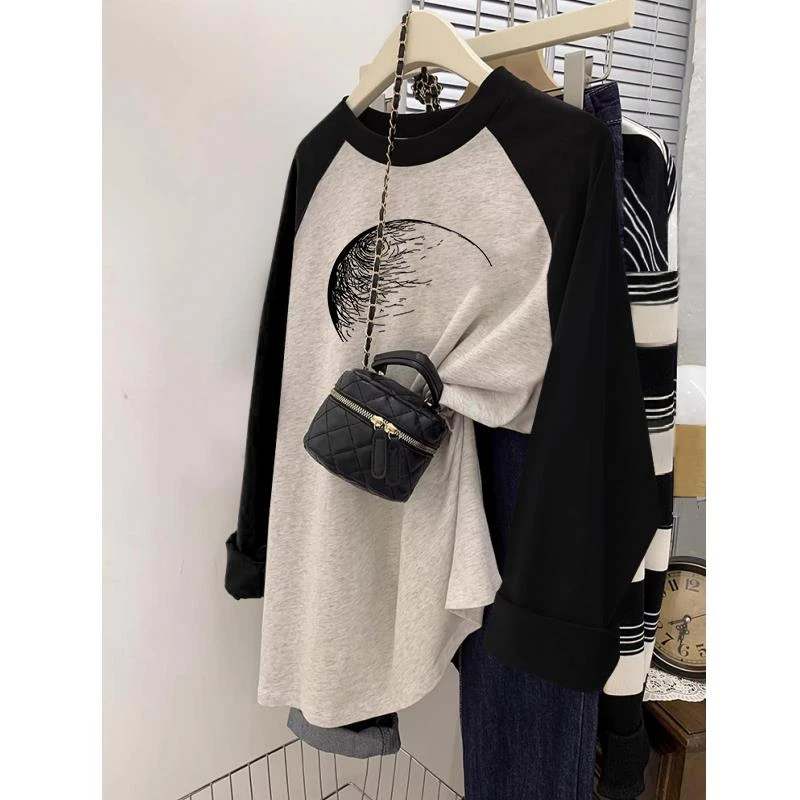 春秋新款撞色棉内搭衣女内搭洋派圆领欧洲站减龄长袖T恤上衣潮