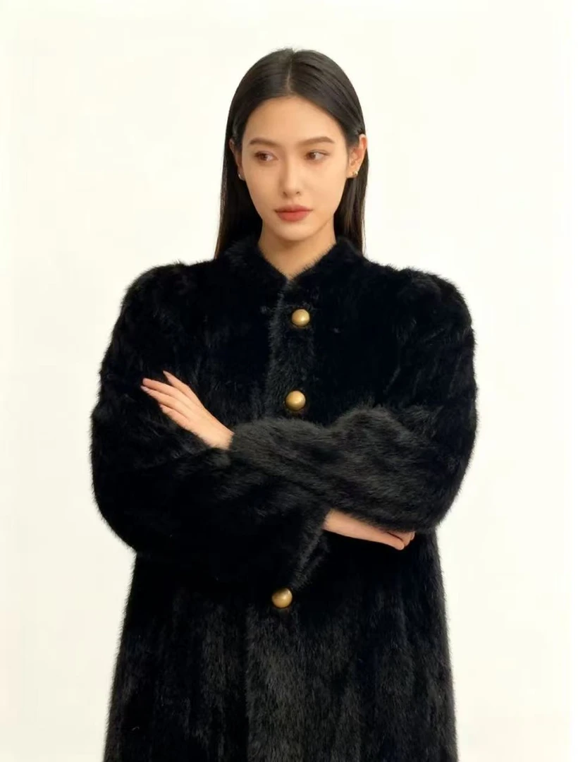 2025冬季新款仿水貂大衣厚实保暖皮毛一体中长款皮草外套女轻奢