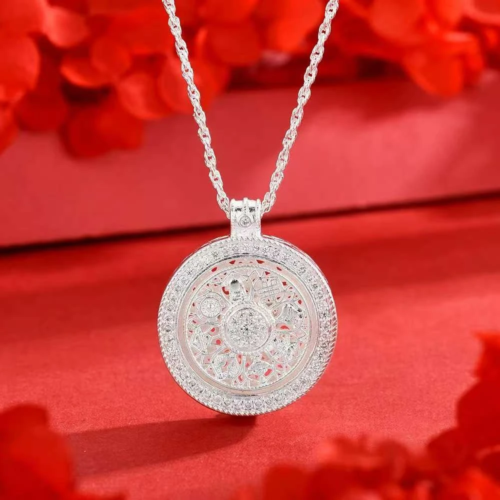 坠链均足银 银色宝罗盘项新中式轻奢时尚百搭项链-Q