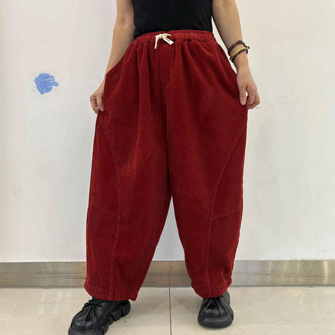 861秋冬加绒砂洗宽松休闲灯芯绒弯刀裤