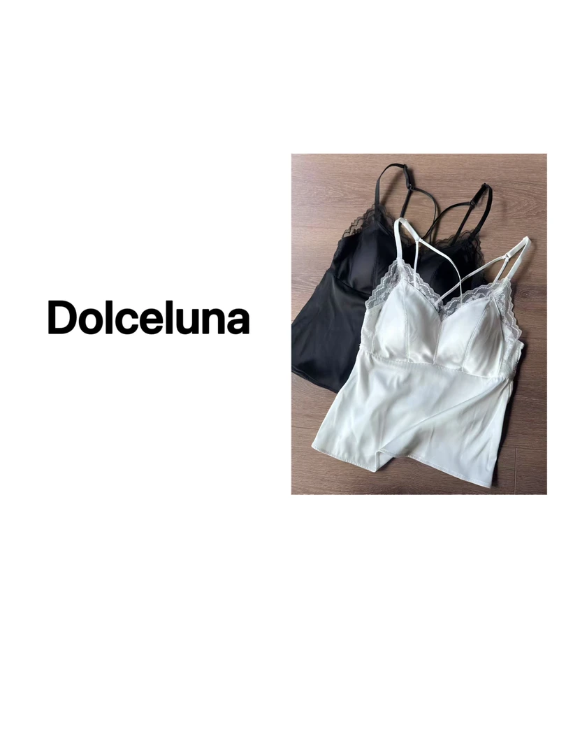 【月姐严选】夏季缎面V领蕾丝带文胸免穿亲肤美背女背心打底-16968