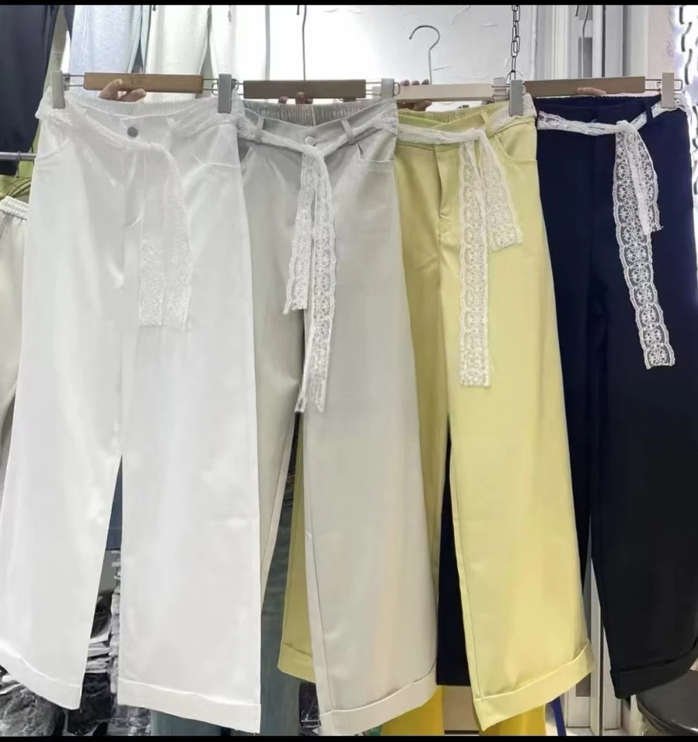 阔腿裤直筒时尚春季高腰百搭短裤长裤立体装饰简约休闲裤