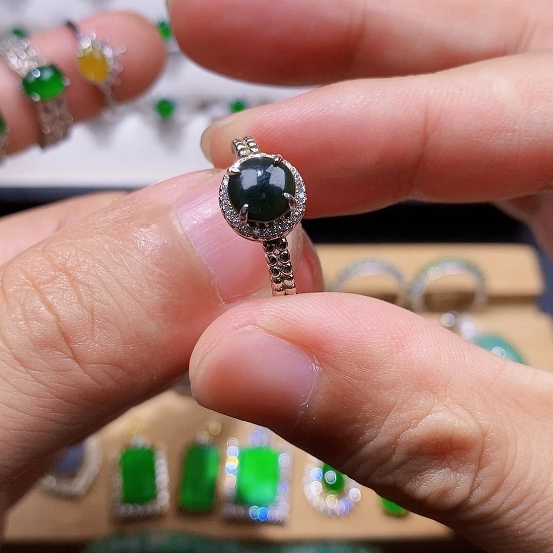 银S925镶嵌戒指翡翠戒指