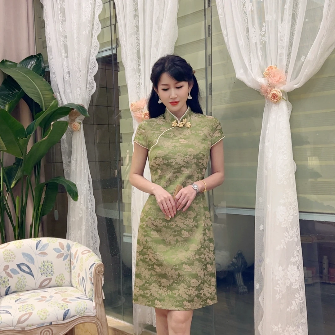 【盛夏繁花】2590安妮老板新中式提花手工盘扣复古优雅有口袋连衣裙