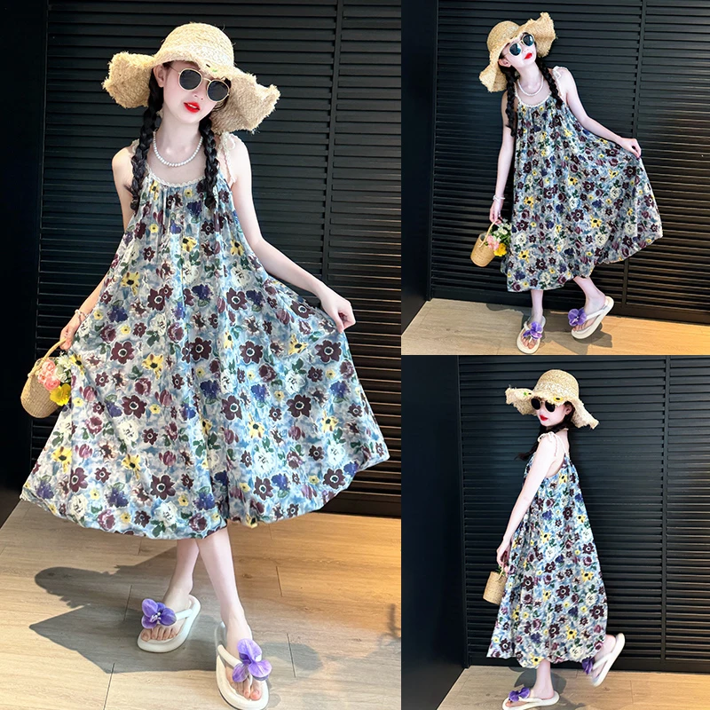 女童夏天高级感裙子2025新款女大童夏季公主裙儿童夏装度假连衣裙