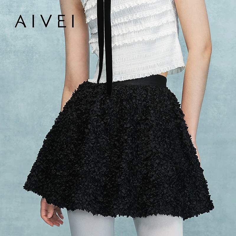 AIVEI欣贺艾薇2025冬季新立体肌理公主裙芭蕾少女风伞裙XRV7Q34A