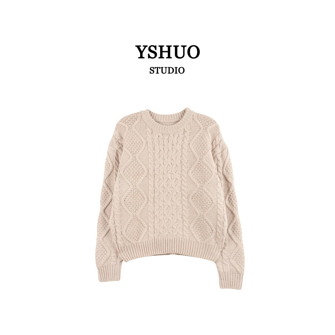 【红红推荐】复古立体麻花套头圆领长袖设计师百搭时尚毛衣 590765