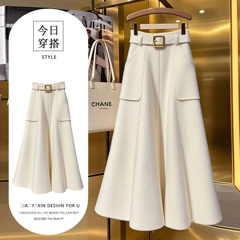 2025秋冬季今年流行爆款高级感超好看气质白色a字加厚半身长裙女