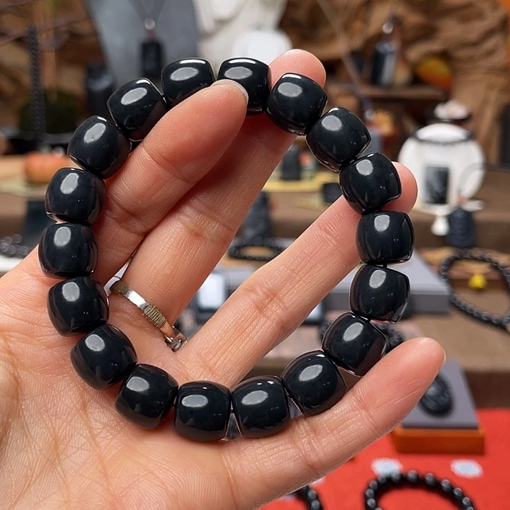 和田玉（墨玉）未镶嵌手串特价卡12直切