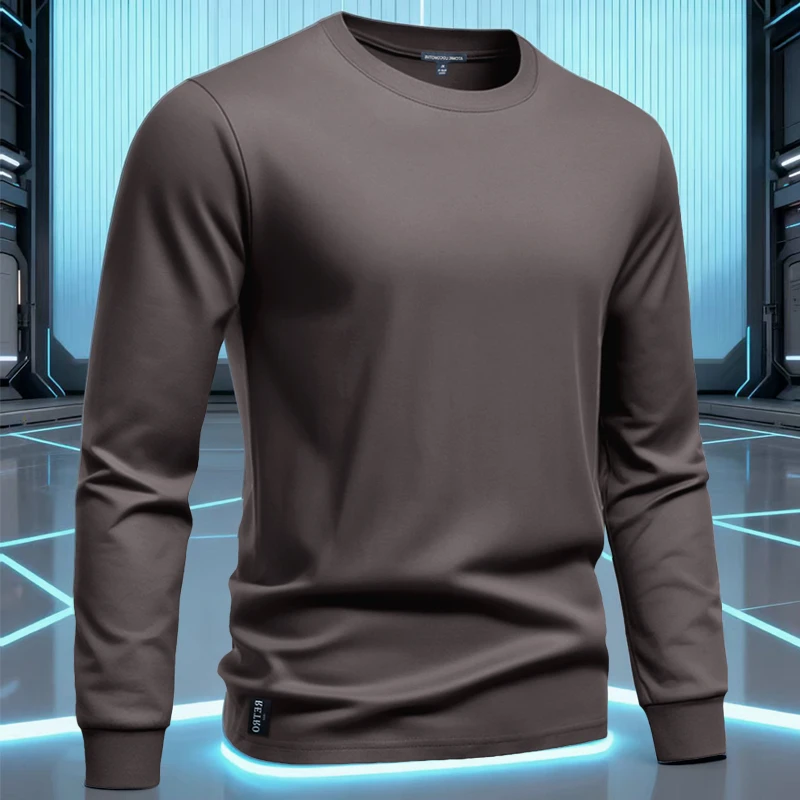 精梳棉男装套头T恤秋季男生薄款圆领长袖卫衣男士美式复古打底衫