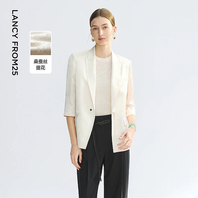 【兰亭叙】朗姿桑蚕丝西服外套气质2025年夏季新款新中气质欧若风